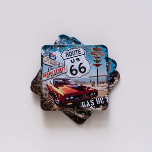 COASTERS - METAL - ROUTE 66 - RED CAR - SOLD SEPARATELY